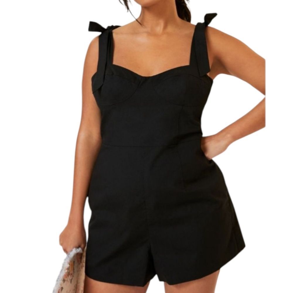 NEW Anthropologie x Hutch black‎ tie strap corset romper L